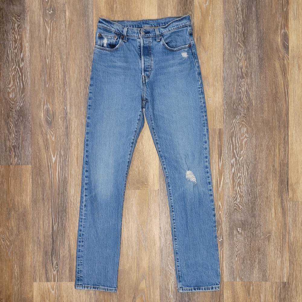 Levi's 501 Original Fit Jeans Straight Leg High Rise Button Fly Distressed Sz 28 - Picture 3 of 11